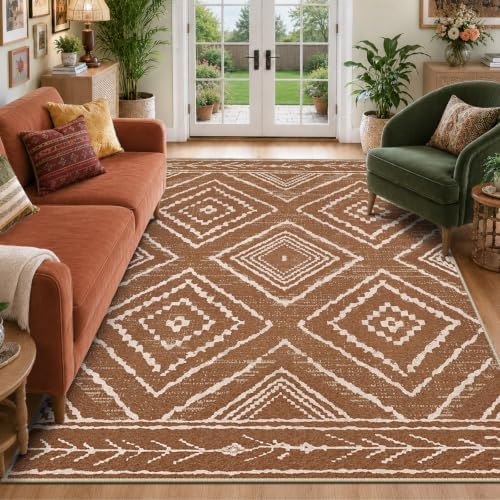 BESTSWEETIE 5'x7' Washable Area Rug for Living Room Bedroom Yellowbrown