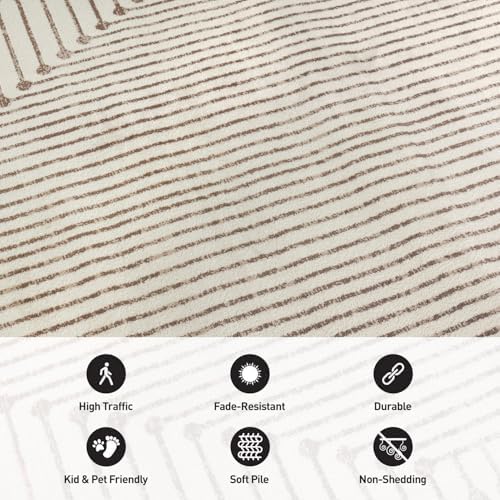 Rugshop Abstract Line Pattern Neutral Decor Area Rug Beige 4' x 6'