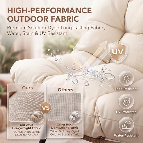 NICESOUL Double Swing Egg Chair with Stand, Extra Large 2 Person Indoor Outdoor Wicker Loveseat, Oversized Patio Hanging Basket Chair with Cushions, Cozy Sturdy Porch Swing for Backyard Balcony, Beige