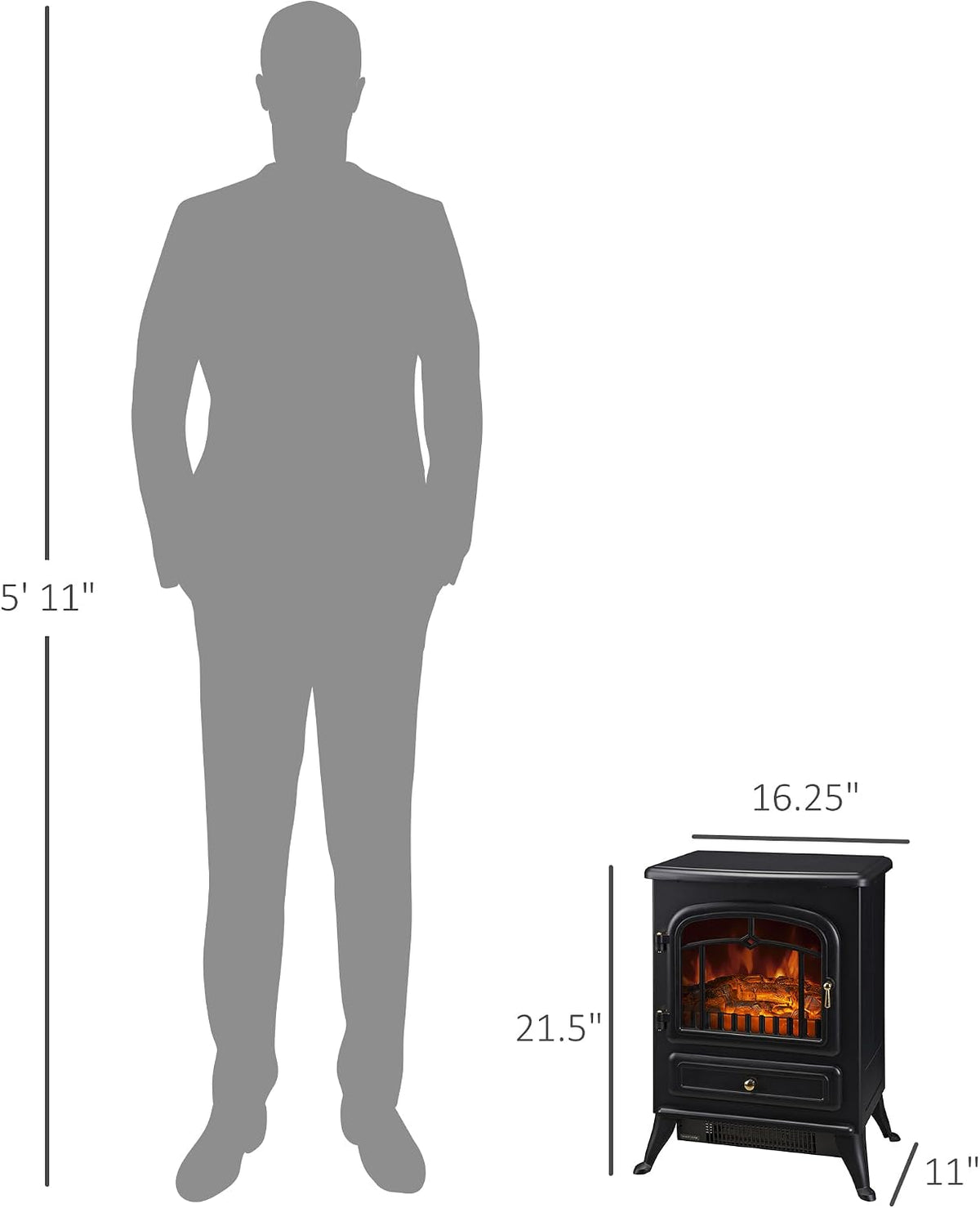 HOMCOM 22" Electric Fireplace Heater Stove 725W/1450W Black