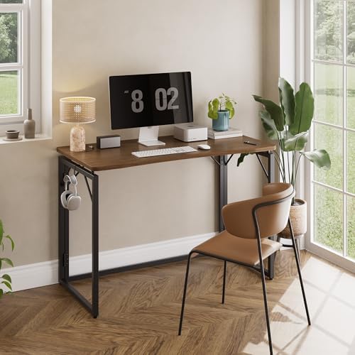 JOYMOOP 31.5" Brown Folding Desk, No Assembly, Wooden Top, Small Size