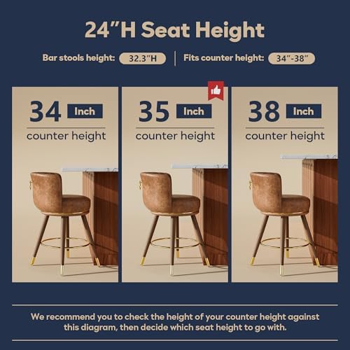 SeekFancy 24 Inch Brown Leather Swivel Counter Bar Stools Set of 2