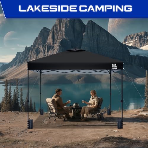 FANPAT 10x10 Pop Up Canopy Tent, Instant Portable Shelter, Black 10x10