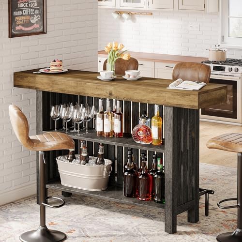 Tribesigns 63" Large Bar Table, 2-Tier Counter Height Table with Footrest