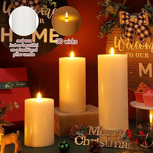 Retisee 3 Pcs White 6/8/12 Icnhes Flameless LED Candles with Remote and 2/4/8h Timer Battery Operated Wax Flickering Candles for Wedding, Christmas, Church, Chapel, Memorial and Meditation Decor
