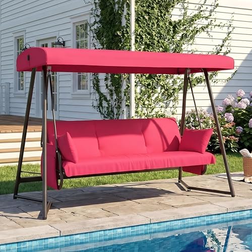3-4 Seat Oversized Outdoor Porch Swing with Adjustable Canopy