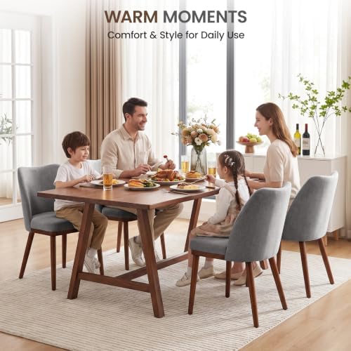 Upholstered Dining Chairs Set of 2, Fabric Wooden Kitchen Chair, Grey