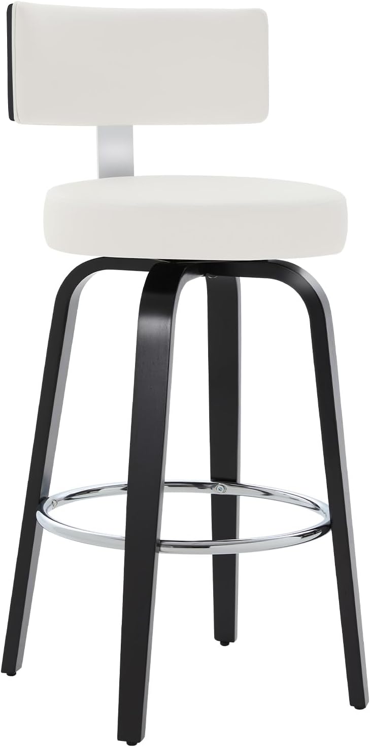 29" Bar Height Swivel Bar Stools Set of 2 with Back, White