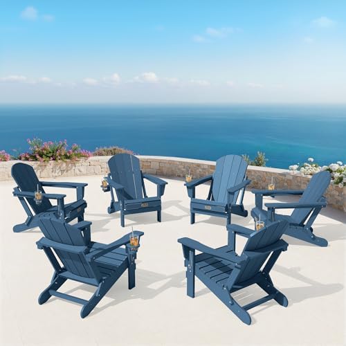SERWALL Folding Adirondack Chair Set of 2 with Cup Holder for Fire Pit-Blue