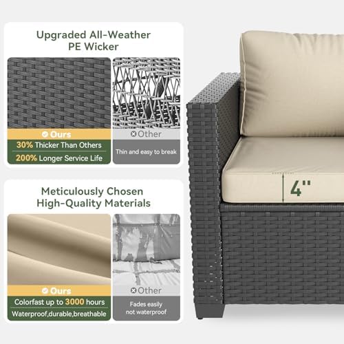 Aoxun Patio Furniture Set with Fire Pit Table, 6 Piece Outdoor Furniture Set with Wicker Ottomans, Rattan Outdoor Patio Sectional Sofas with Thickened Cushion & Waterproof Cover Beige