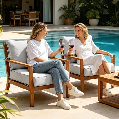 Olefin Deep Seat Cushion Set of 2, Water Resistant Patio Light Gray 24x24x4