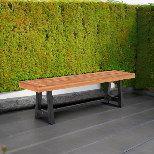 Sophia & William 63" Outdoor Wood Bench Weatherproof, Teak Finish, 1 Pack