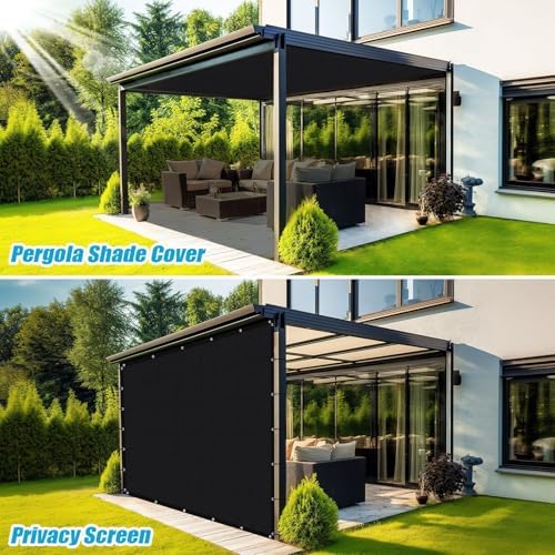 Amagenix Sun Shade Cloth Privacy Screen with Grommets 90% Sunblock Shade, Pergola Replacement Shade Cover Canopy for Outdoor Patio Garden,10' x 12', Black