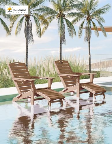 Ciokea HDPE Folding Adirondack Chair with Footrest,Teak,4