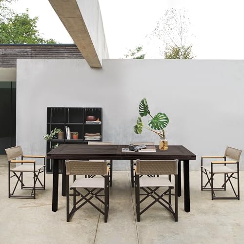 Flamaker Outdoor Acacia Wood Dining Table for 6, Deep Brown