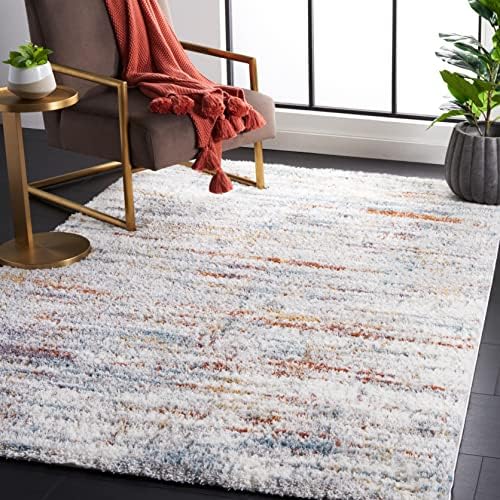 SAFAVIEH Berber Shag Collection Area Rug - 6'7" x 9', Blue Rust & Ivory, Modern Abstract Design, 1.2-inch Thick Ideal for High Traffic Areas in Living Room, Bedroom, Dining (BER577A-7)