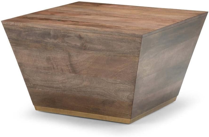 SIMPLIHOME Abba 28" Wide Solid Mango Wood Drum Coffee Table in Dark Brown