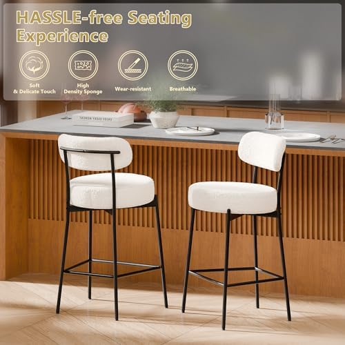 DYHOME Bar Stools Set of 3, 24 Inch White Counter Stools for Kitchen Island