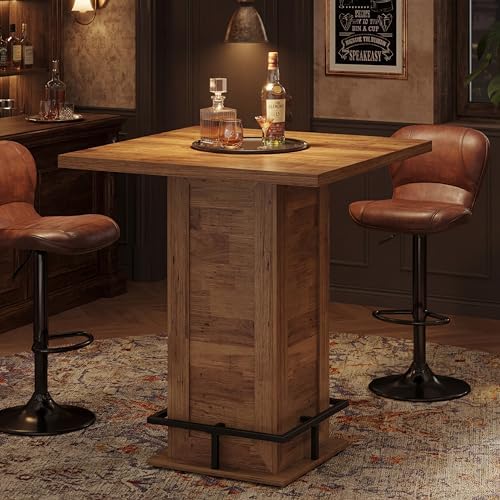 Tribesigns Square Bar Height Table, 39.4" H Counter Height Pub Table, High Top Kitchen Bar Table with Footrest, for Dining Room, Kitchen, Restaurant, Cafe, Pub, Rustic Brown