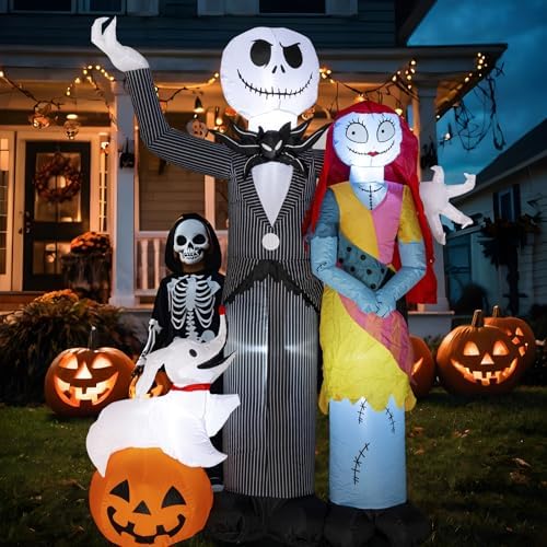 Nervure 6Ft Halloween Decoration Outdoor Inflatable - Halloween Inflatable Decorations with Skeleton Dog and Pumpkin- Blow Up Inflatables with Built-in LED Lights for Yard Garden Lawn Decor