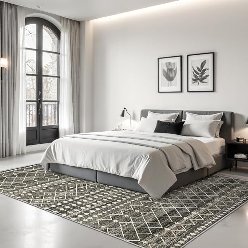 Miukiki 8x10 Area Rug for Living Room, Washable Soft Non Slip Rug Black