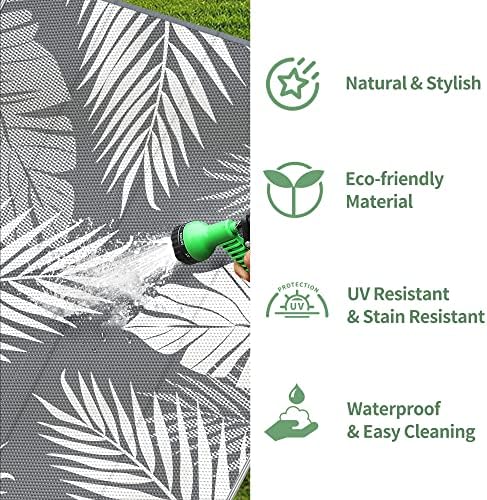 GENIMO Outdoor Rug, Waterproof Plastic Rugs for Patio, 6'x9' Grey White