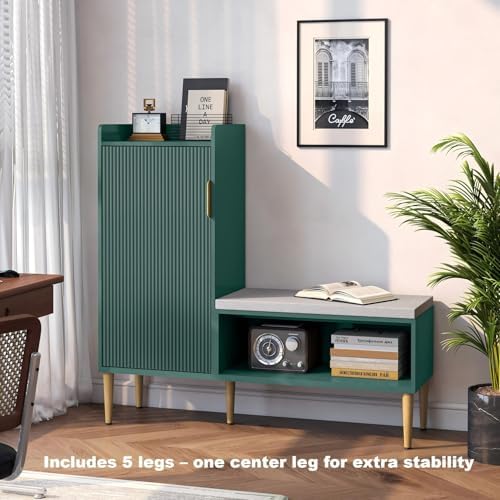 Storage Bench with Fluted Door&Shelf, L-Shaped Entryway Bench