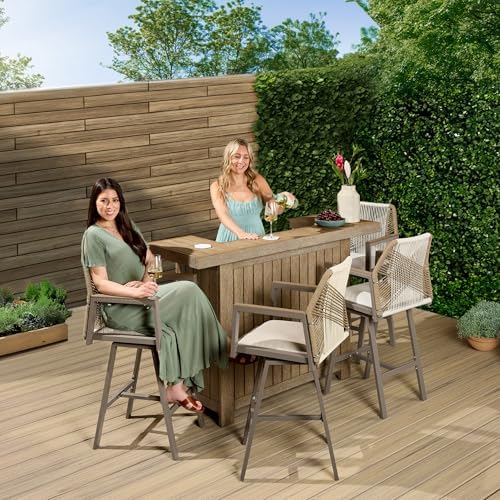Best Choice Products Outdoor Bar Stools Set of 2, Bar Height, 360° Swivel Aluminum Frame, All-Weather Woven Rope Chair Design w/Armrests - Taupe/Sandstorm