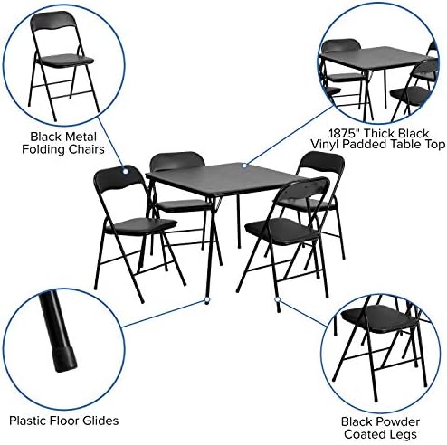 Flash Furniture Madison 5-Piece Folding Card Table and Chair Set, Black