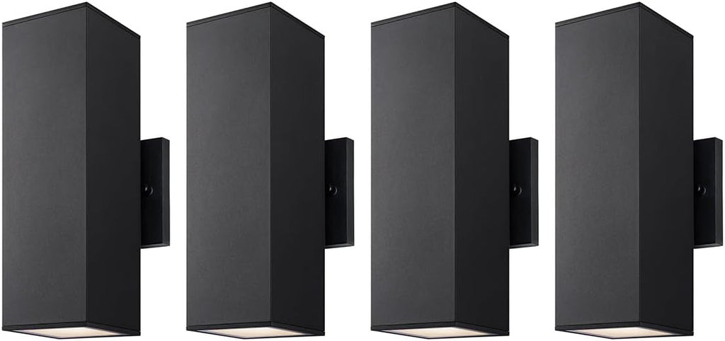 mirrea 12" Modern Outdoor Porch Light in 2 Lights, Matte Black, 4 Pack