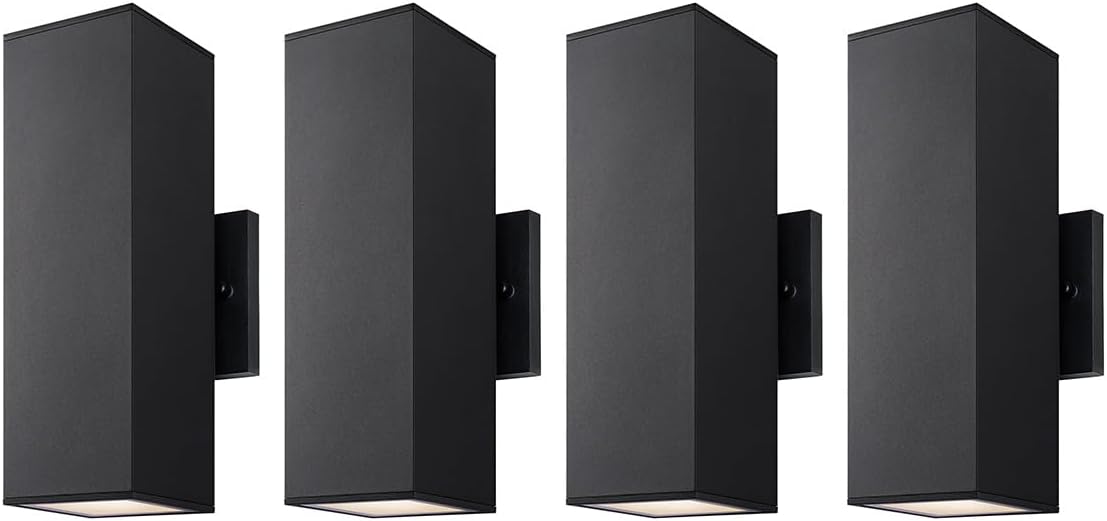 mirrea 12" Modern Outdoor Porch Light in 2 Lights, Matte Black, 4 Pack