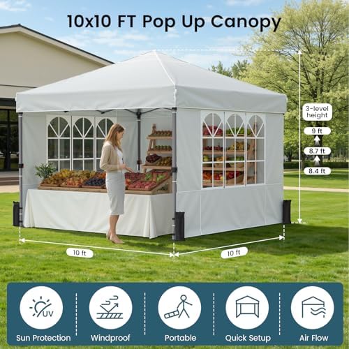 Raynesys 10x10ft Pop Up Canopy Tent with Sidewalls for Events, Parties