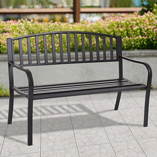 Giantex Outdoor Bench, 50” Patio Garden Bench with Steel Frame, Slat Design, 500 Lbs Weight Capacity, Patio Seating Bench for Porch, Backyard, Poolside, Outside Decor Furniture, Park Loveseat, Black