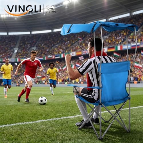 VINGLI Portable Folding Camping Chair with Canopy, Beach Chair with Canopy for Adult, Adjustable Sun Shade for Sport Event, Outdoor, Camping, Fishing-Green