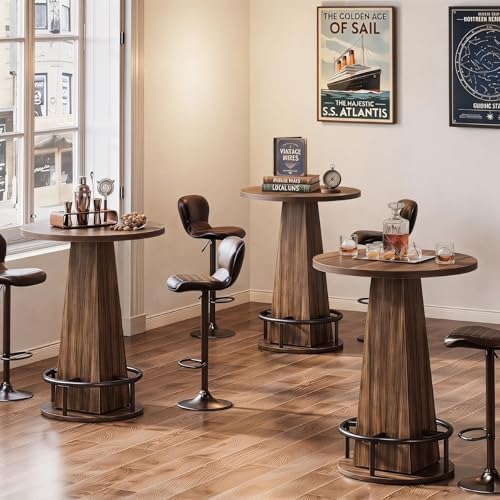 Tribesigns Round Bar Table, 37.4" High Pub Table with Metal Footrest