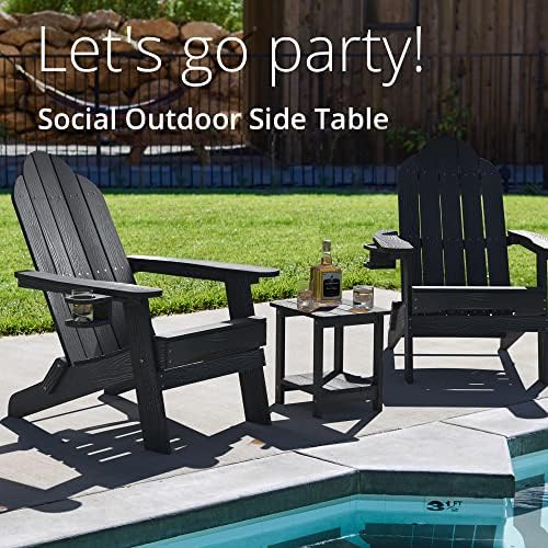 LUE BONA Outdoor Side Table, 2-Tier HDPS Small Patio Table, Black