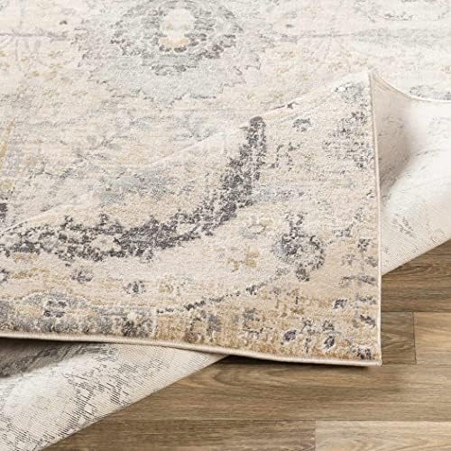 Hauteloom Obsidian Rustic Farmhouse Living Room Bedroom Dining Room Large Area Rug - Style - Traditional Floral Look - Bluish Medium Grey, Beige, Light Brown, Cream, Black - 8'10" x 12'