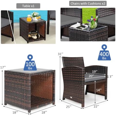 Tangkula 3-Piece Outdoor Furniture Set, Patio Wicker Conversation Set, Grey