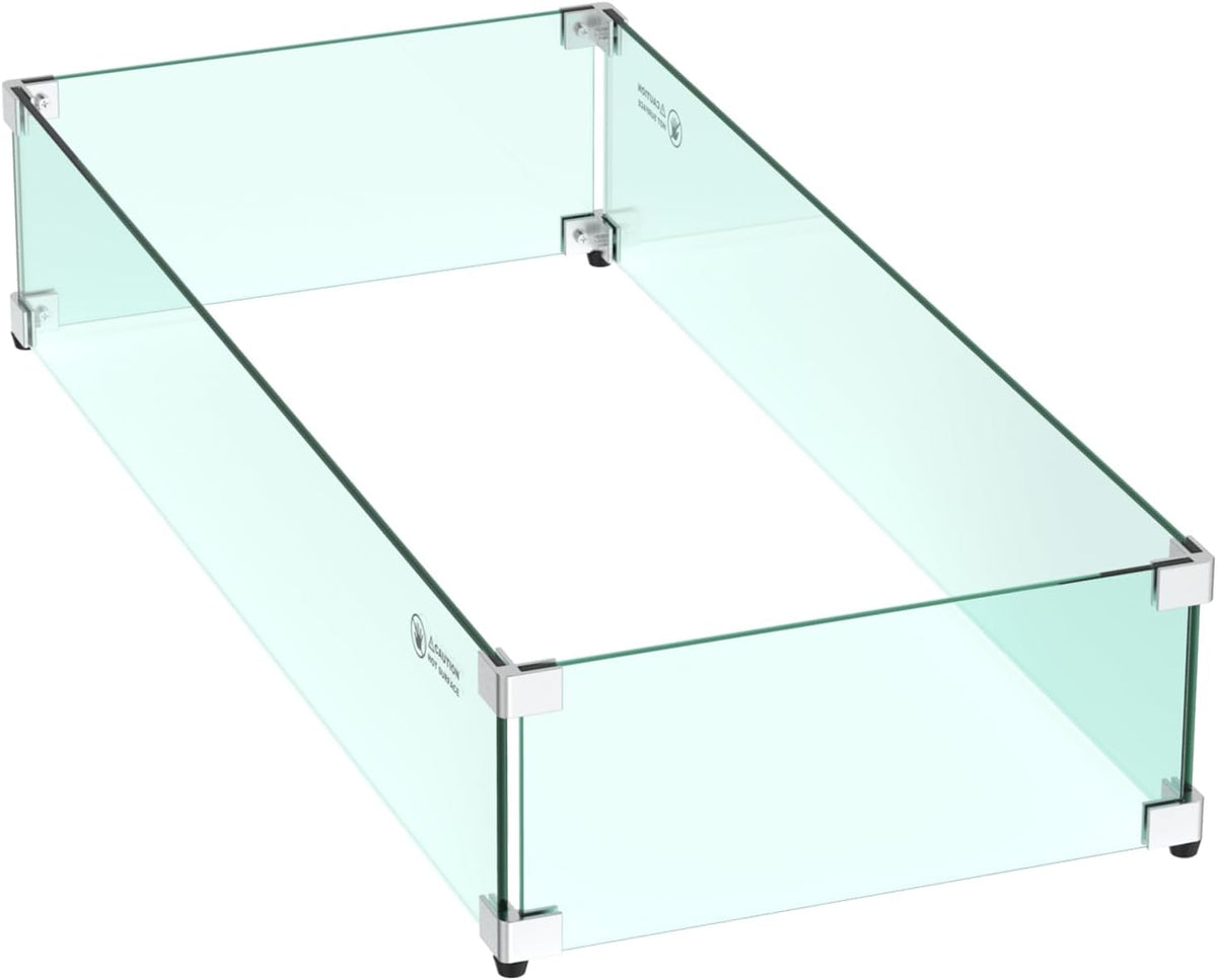 Skyflame 30 x 14 Inches Rectangular Fire Pit Glass Wind Guard