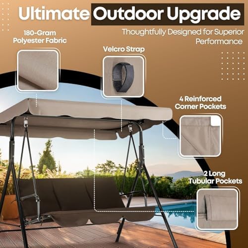 Flexzion Patio Swing Canopy Replacement Top, 66 x 45 Inch, Beige, 2-3 Seat