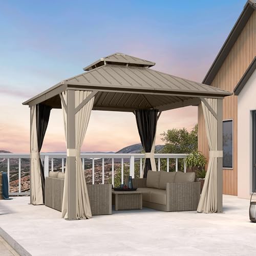 PURPLE LEAF Outdoor Hardtop Gazebo 10' x 10' Champagne Aluminum Structure