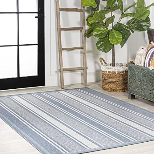 JONATHAN Y Double Stripe Indoor Outdoor Area Rug 3X5 Blue/Light Gray, Haynes Modern for Backyard, Patio, Porch, Easy-Cleaning, High Traffic, Pet-Friendly, Non-Shedding (SMB202E-3)