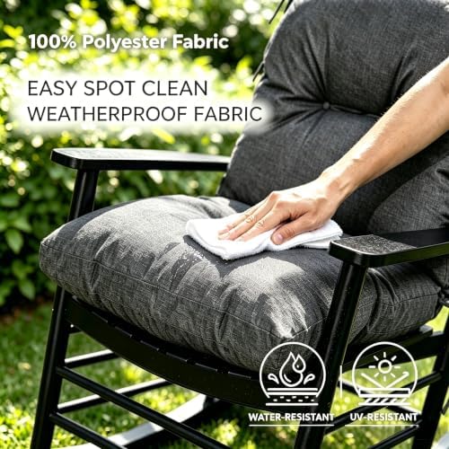 QILLOWAY Tufted Outdoor Chair Cushion Waterproof 43x20x4 Inch Non Slip Replacement Pad for Wicker Lounge Patio Furniture, Charcoal Grey, Black