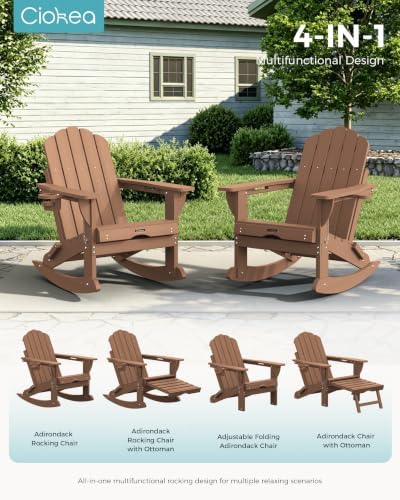 Ciokea Rocking Adirondack Chairs Set of 2 with Retractable Ottoman (Teak)