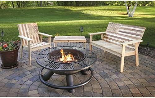 CASTLECREEK 47" Fire Pit BBQ Grill Outdoor Wood Burning Steel Log Firepit for Camping, Grilling, Smores, Yard, Cooking Outside, Barbecue, Bonfire Wilderness