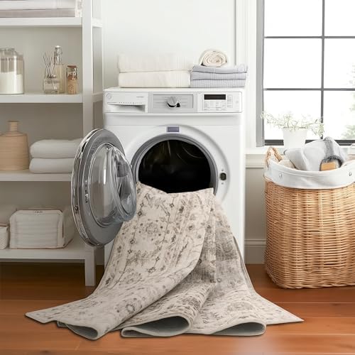 ReaLife Rugs Machine Washable Area Rug Runner - Living Room Bedroom Bathroom Kitchen Entryway Office - Padded Low Pile Stain Resistant Premium - Boho Farmhouse Vintage - Joy - Beige Ivory 2'6" x 6'