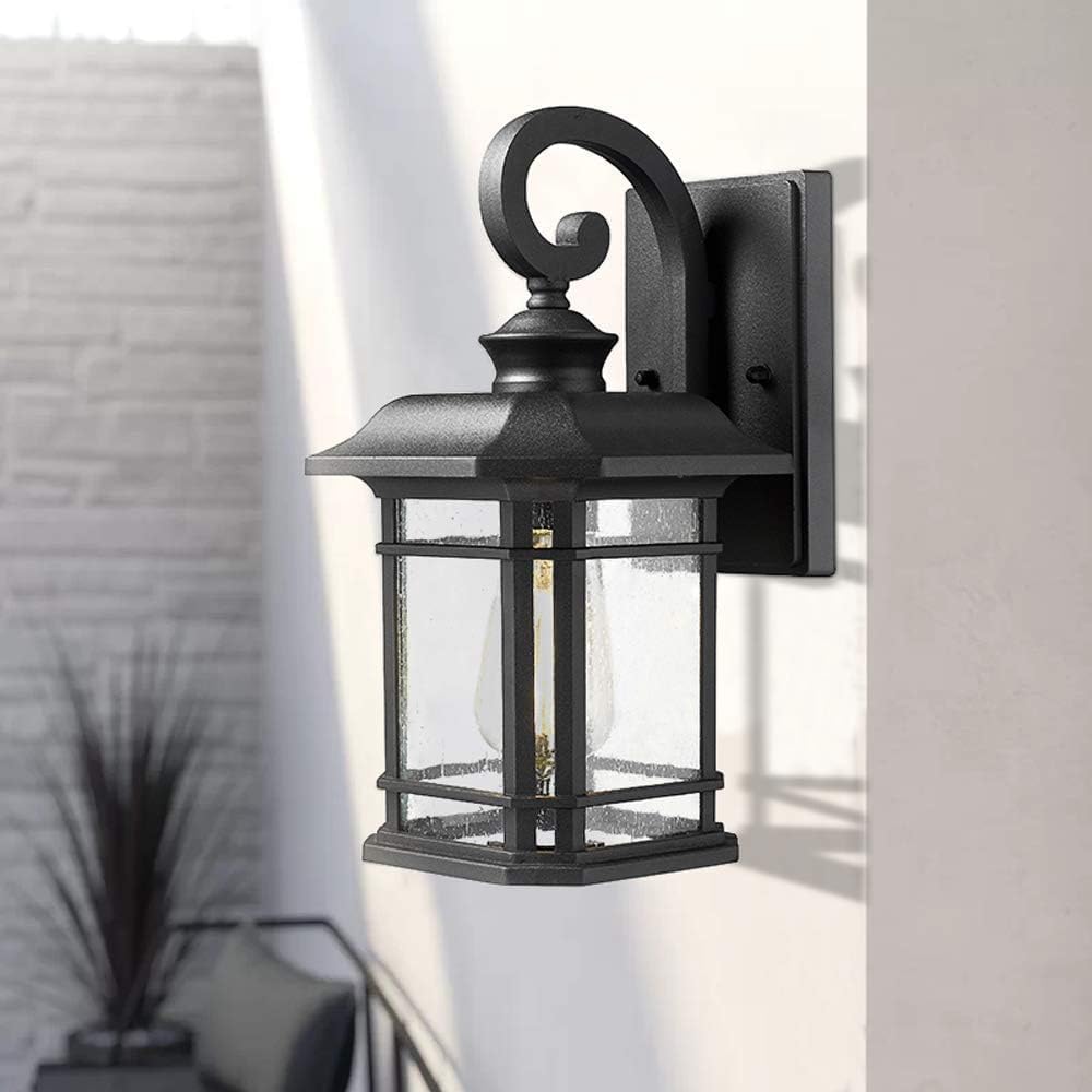 Emliviar 2-Pack Exterior Wall Mount Lights, Seeded Glass, 2084B-2BK