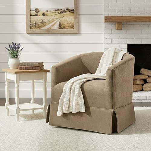 Swivel Accent Chairs Set of 2, Barrel Chair, Skirted Base, Brown