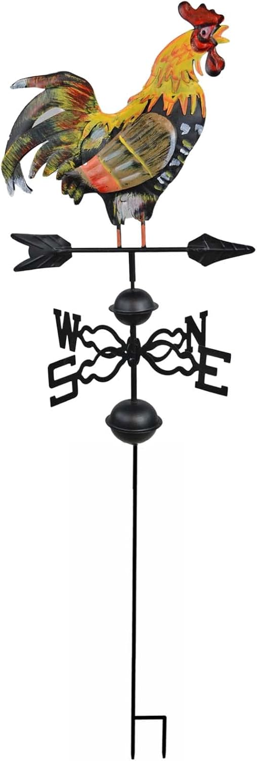 48 in. Metal Weather Vane for Garden Decor Farmhouse Decorative with Rooster Ornament Wind Vane Weathervanes