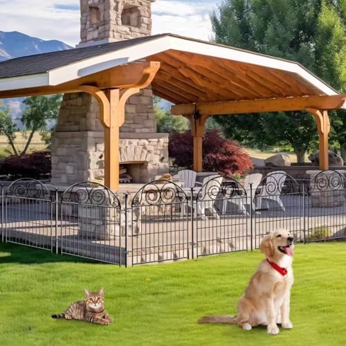 Getlay Tall Garden Fence Animal Barrier with Gate, 32 in(H) 8 Panels Garden Fences and Borders for Dogs, Dog Fence Outdoor for Yard, Total Length 17.5 Ft Metal Temporary Fencing│Patented